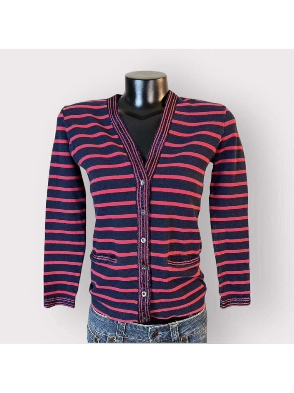 J.Crew Womens Knit  Cardigan Sweater sz XS Long Sleeved Button Up Chunky Stripes